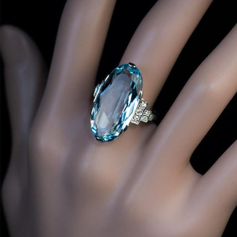 Ring Female Egg Round Blue Crystal Ring Ladies Ring