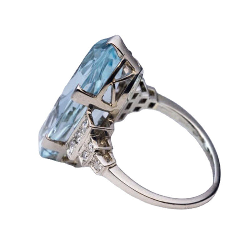 Ring Female Egg Round Blue Crystal Ring Ladies Ring