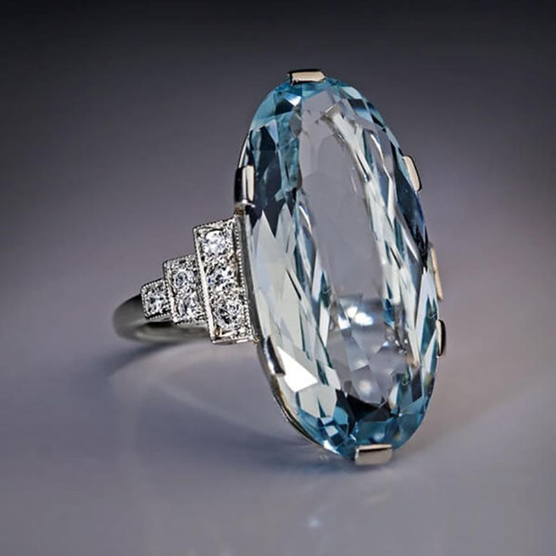 Ring Female Egg Round Blue Crystal Ring Ladies Ring